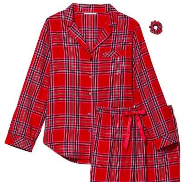 VS Flannel Pajama Set Red Plaid Pajama PJs Long Sleeve Pants Great Present NWT - Picture 6 of 12